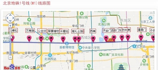 北京地铁1号线线路图新版