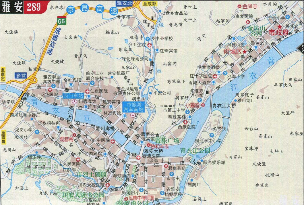 雅安旅游景点自驾游地图