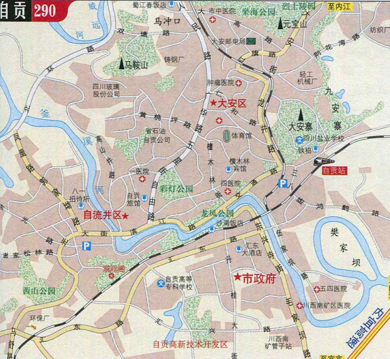 自贡周边景点自驾游地图