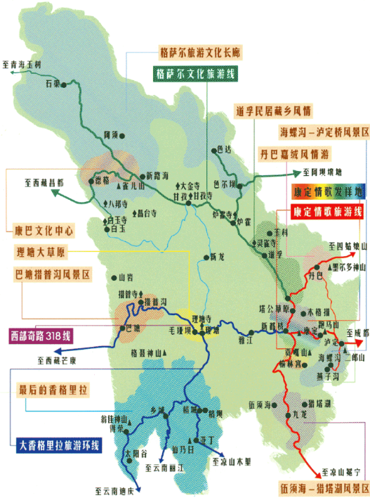 甘孜州旅游路线图