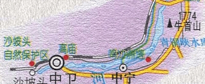 银川至沙坡头旅游地图