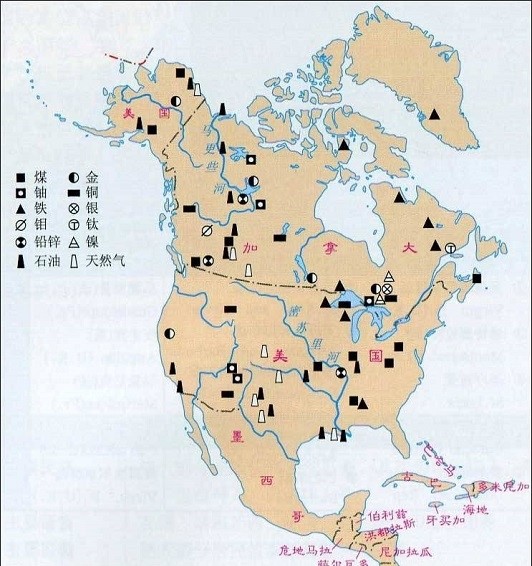 北美洲矿产分布图