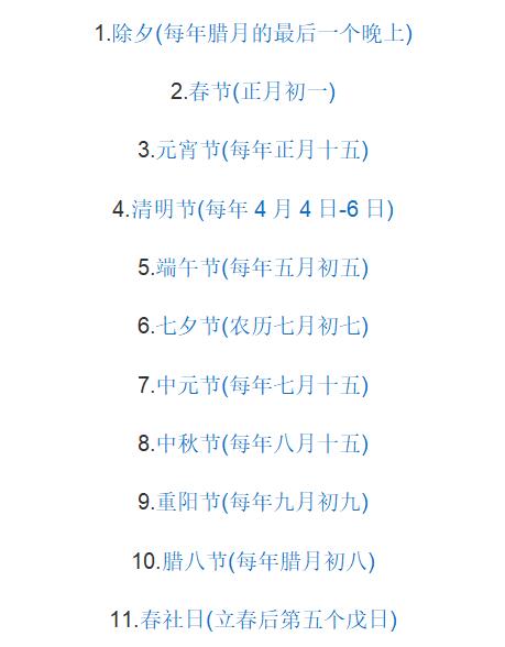 中国节日大全表文档