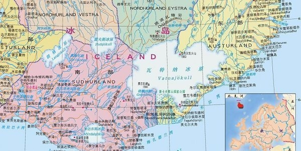 冰岛地图中文版大地图