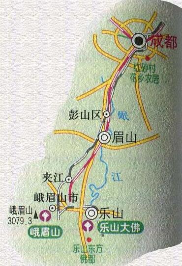 成都至乐山大佛旅游路线图
