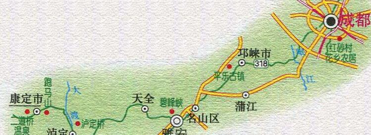 成都至跑马山旅游路线图
