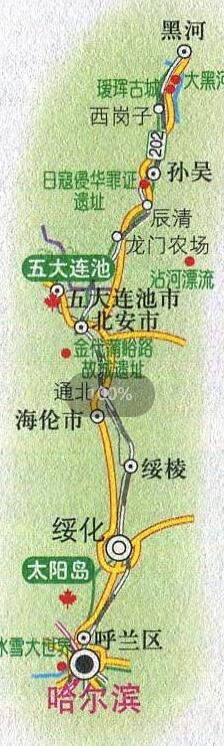 哈尔滨至大黑河岛旅游路线图