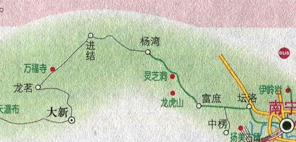 南宁到德天瀑布旅游路线地图